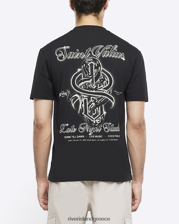 River Island ενδύματα μαύρος άνδρες κανονική εφαρμογή γραφικό μπλουζάκι diamante B6N8X5632