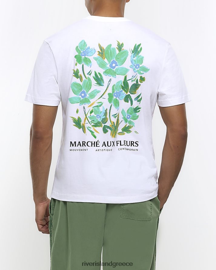 River Island ενδύματα άσπρο άνδρες floral γραφικό μπλουζάκι με κανονική εφαρμογή B6N8X2479