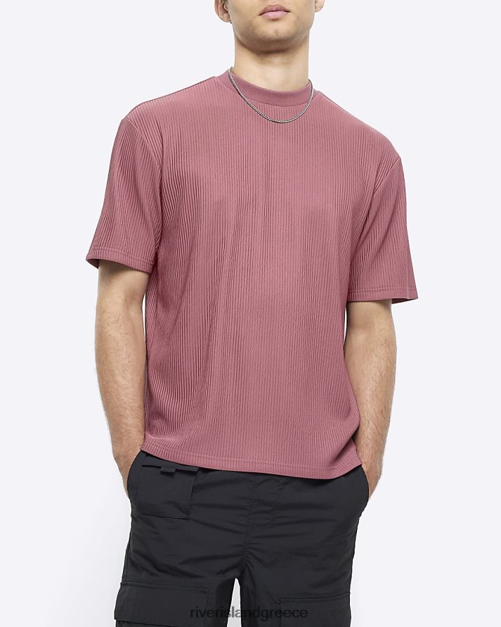 River Island ενδύματα ροζ άνδρες κανονική εφαρμογή plisse t-shirt B6N8X2797