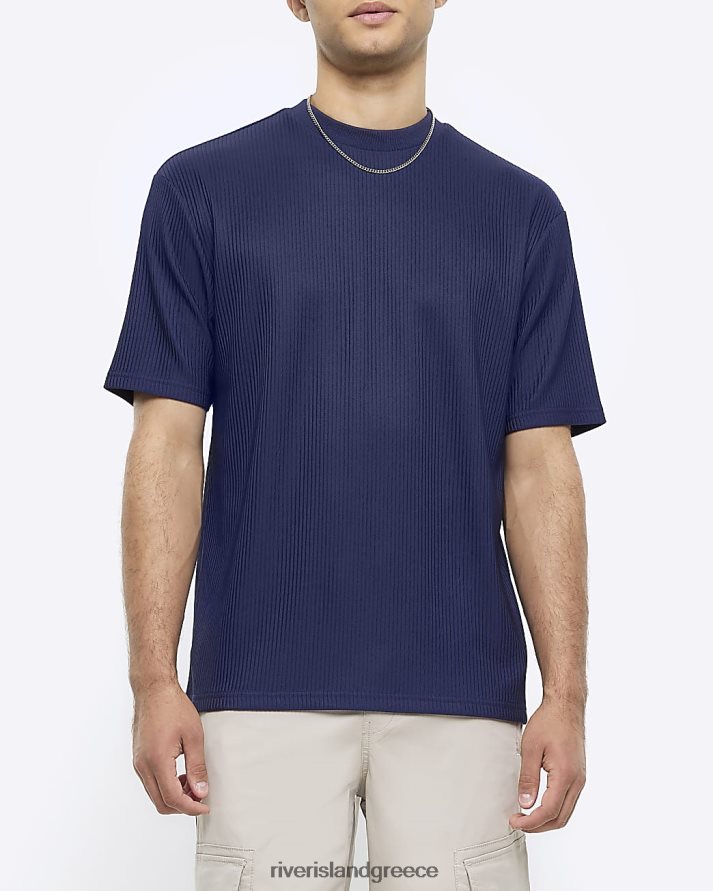 River Island ενδύματα ΠΟΛΕΜΙΚΟ ΝΑΥΤΙΚΟ άνδρες κανονική εφαρμογή plisse t-shirt B6N8X2799