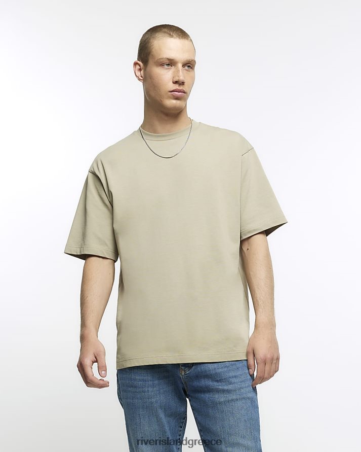 River Island ενδύματα πέτρα άνδρες μπλουζάκι ri studio oversized fit B6N8X2630