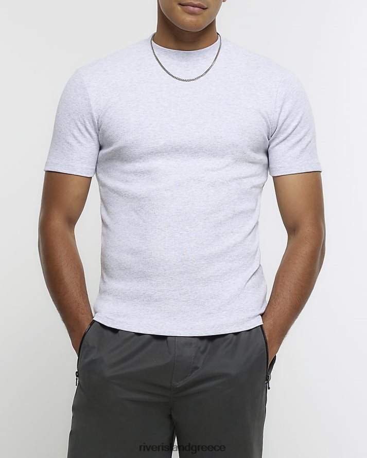 River Island ενδύματα γκρί άνδρες rib μπλουζάκι που ταιριάζει στους μυς B6N8X5470