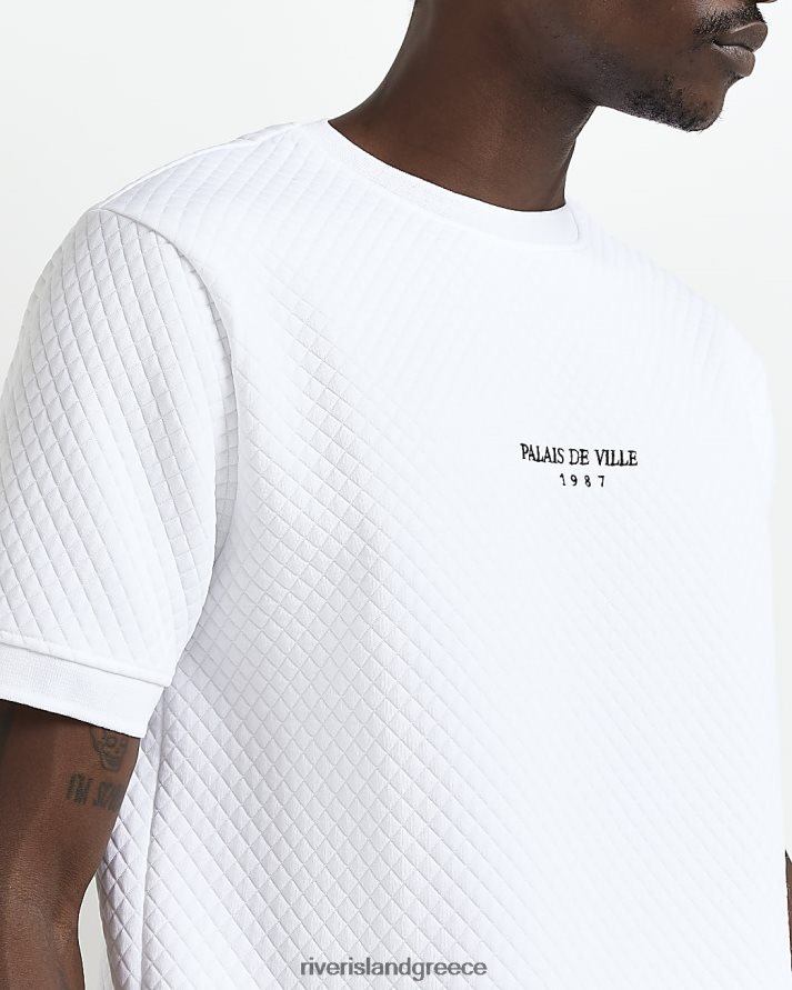 River Island ενδύματα άσπρο άνδρες slim fit καπιτονέ κεντημένο μπλουζάκι B6N8X2557