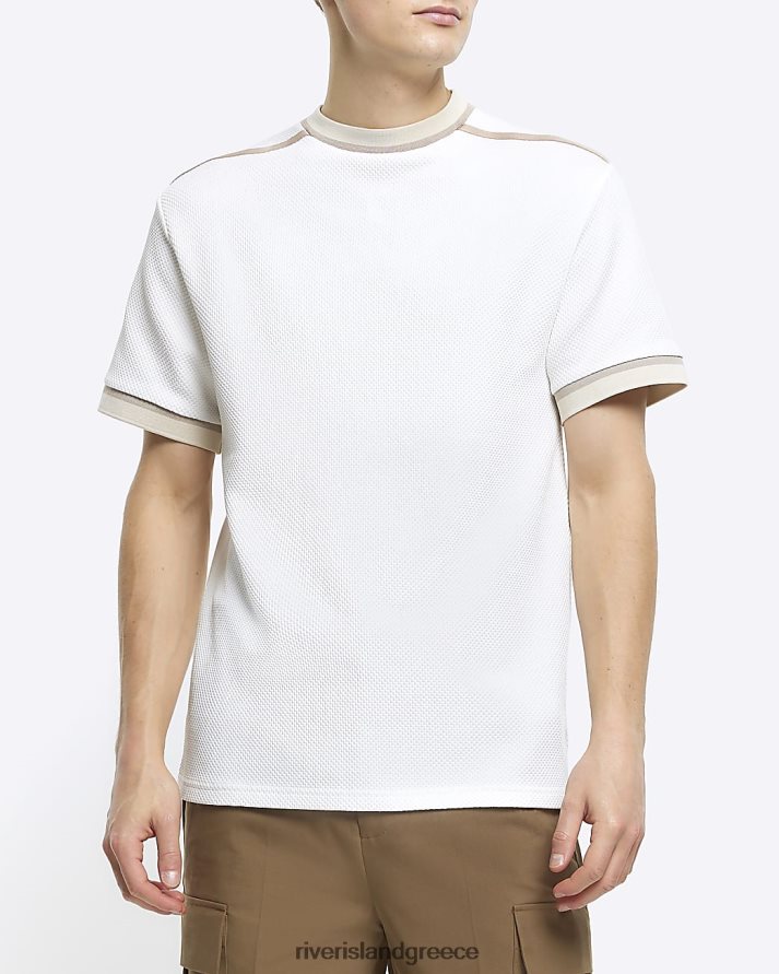 River Island ενδύματα άσπρο άνδρες slim fit ανάγλυφη κολλημένη μπλούζα B6N8X5504
