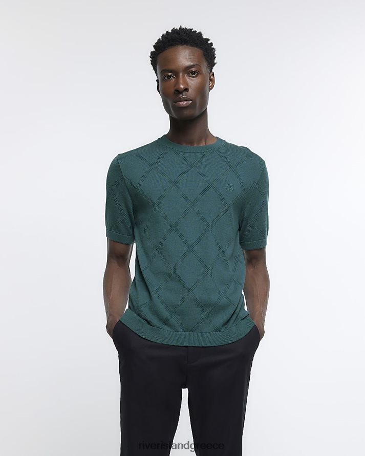 River Island ενδύματα μπλε άνδρες slim fit argyle πλεκτό μπλουζάκι B6N8X3085