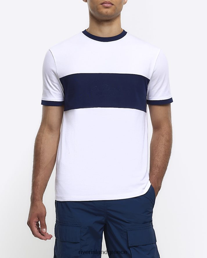 River Island ενδύματα άσπρο άνδρες slim fit color block t-shirt B6N8X5694