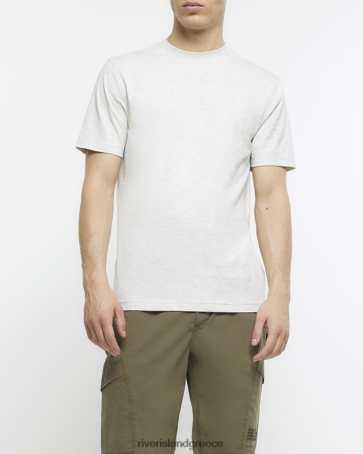 River Island ενδύματα ανοιχτό γκρι άνδρες slim fit t-shirt B6N8X2438