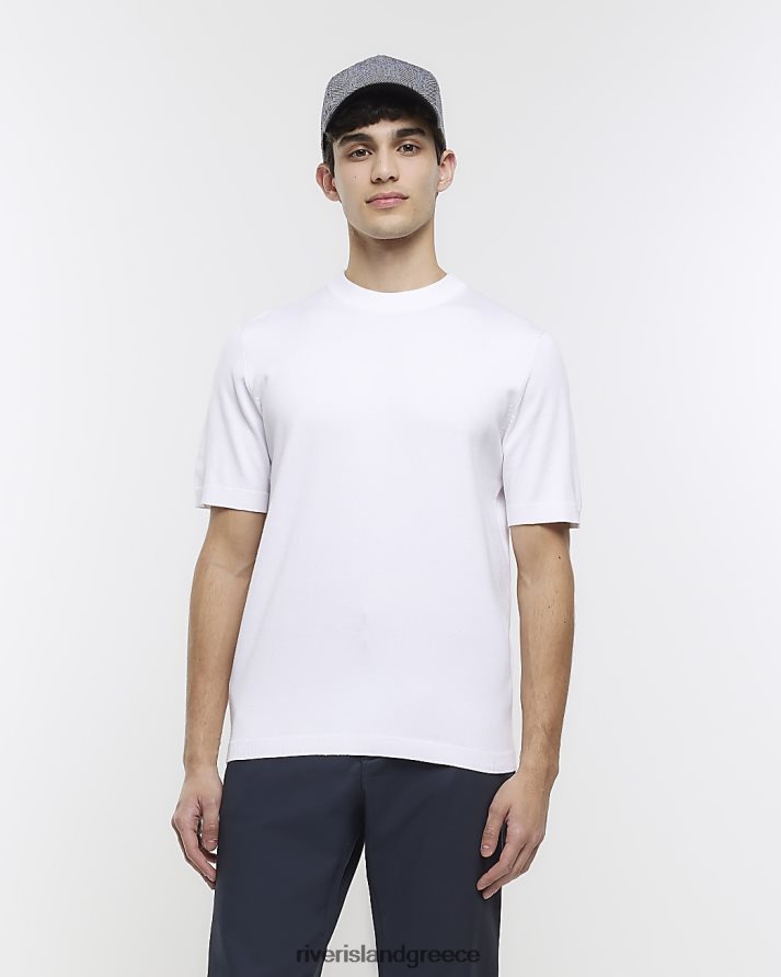 River Island ενδύματα άσπρο άνδρες slim fit πλεκτό t-shirt B6N8X3004