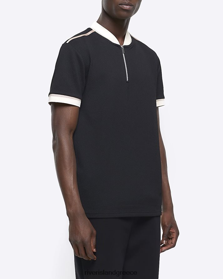 River Island ενδύματα μαύρος άνδρες γιακά μπέιζμπολ με λεπτή εφαρμογή με ταινία πόλο B6N8X2607