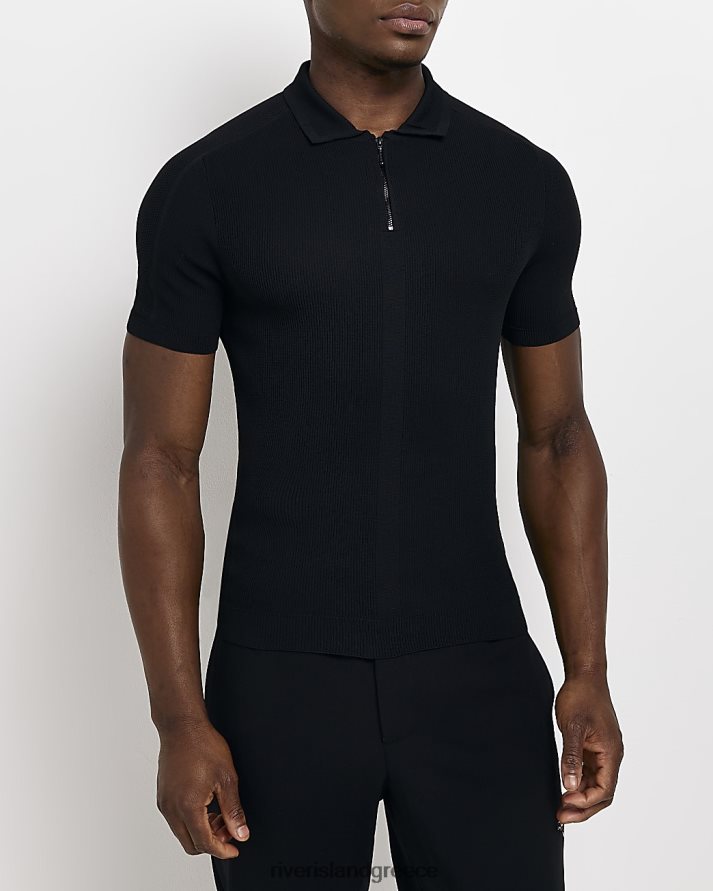 River Island ενδύματα μαύρος άνδρες κοντομάνικο μπλουζάκι πόλο B6N8X2994