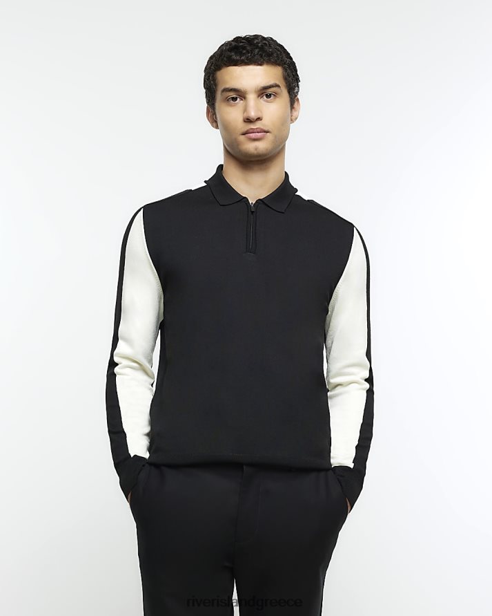 River Island ενδύματα μαύρος άνδρες λεπτή εφαρμογή έγχρωμο μπλοκ φερμουάρ πόλο B6N8X5419