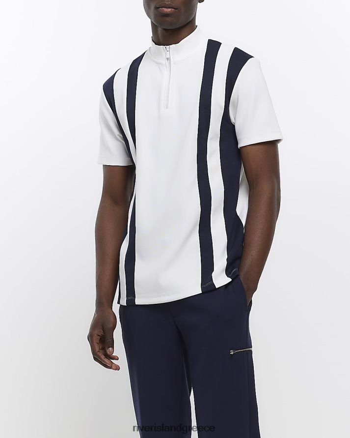 River Island ενδύματα άσπρο άνδρες κανονική εφαρμογή χρώμα μπλοκ χωνί πόλο B6N8X5812