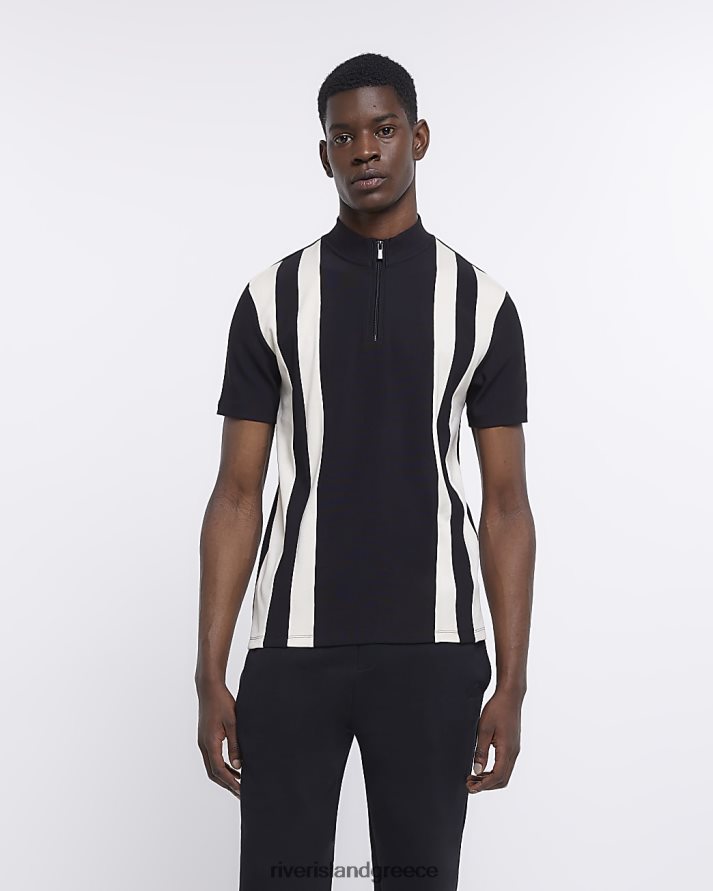 River Island ενδύματα μαύρος άνδρες μπλουζάκι πόλο με ριγέ χωνί σε λεπτή εφαρμογή B6N8X5839