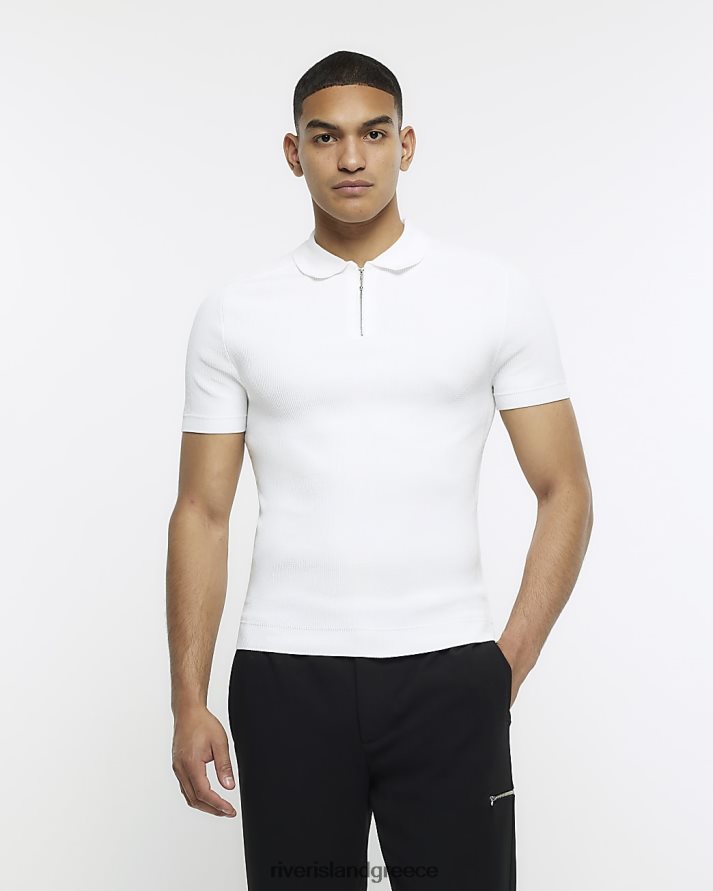 River Island ενδύματα άσπρο άνδρες λεπτομέρεια πόλο με φερμουάρ B6N8X5936