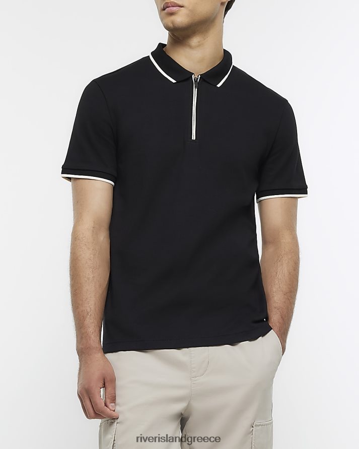River Island ενδύματα μαύρος άνδρες λεπτή εφαρμογή interlock με ταινία πόλο B6N8X2502