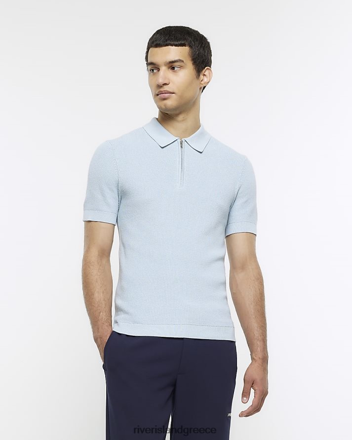 River Island ενδύματα μπλε άνδρες πλεκτό rib polo πουκάμισο B6N8X2454