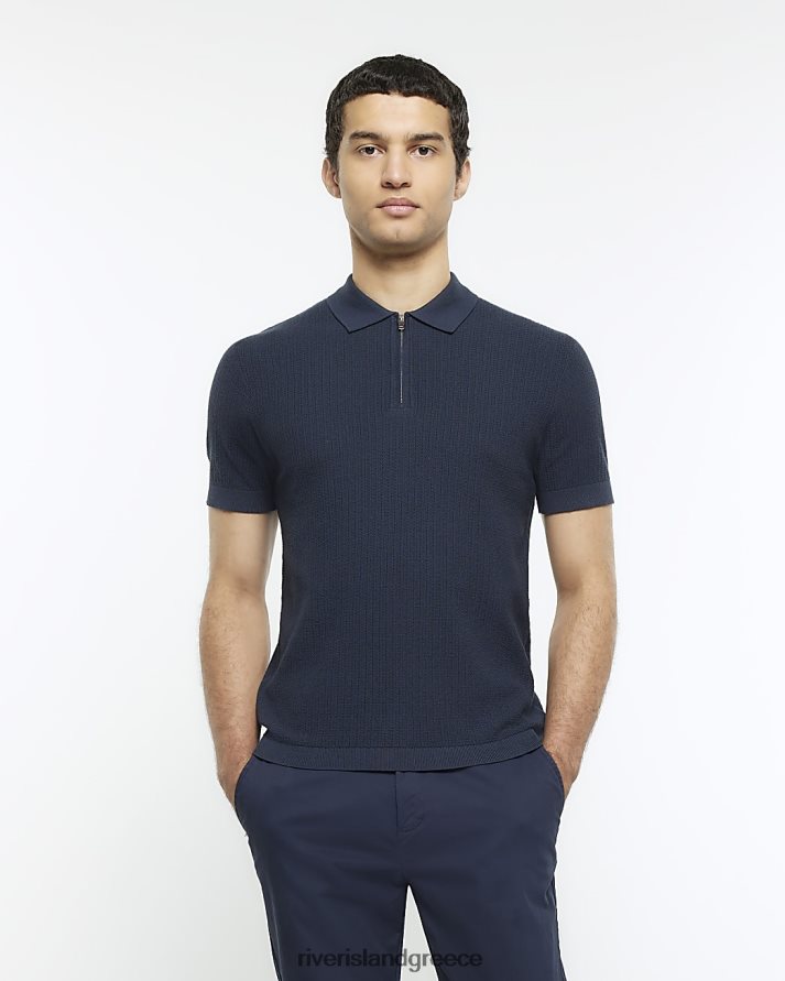 River Island ενδύματα ΠΟΛΕΜΙΚΟ ΝΑΥΤΙΚΟ άνδρες slim fit πλεκτό κοντομάνικο πόλο B6N8X2456