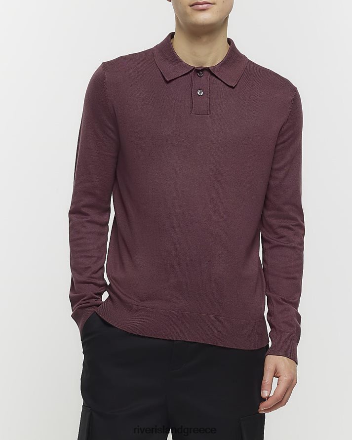 River Island ενδύματα μωβ άνδρες slim fit μακρυμάνικο πόλο B6N8X2793