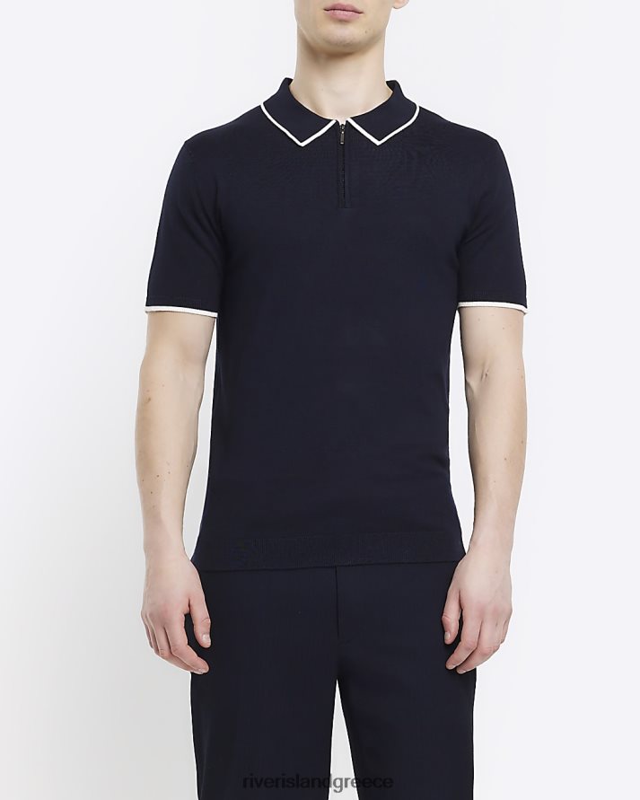 River Island ενδύματα ΠΟΛΕΜΙΚΟ ΝΑΥΤΙΚΟ άνδρες slim fit πλεκτό μπλουζάκι πόλο B6N8X2907