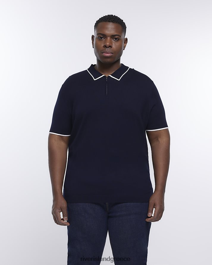 River Island ενδύματα ΠΟΛΕΜΙΚΟ ΝΑΥΤΙΚΟ άνδρες μεγάλο & ψηλό slim fit κοντομάνικο πόλο B6N8X3143