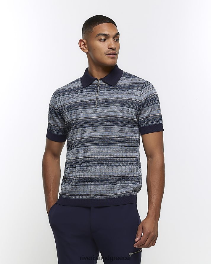 River Island ενδύματα ΠΟΛΕΜΙΚΟ ΝΑΥΤΙΚΟ άνδρες slim fit πλεκτό πόλο με ρίγες B6N8X5571