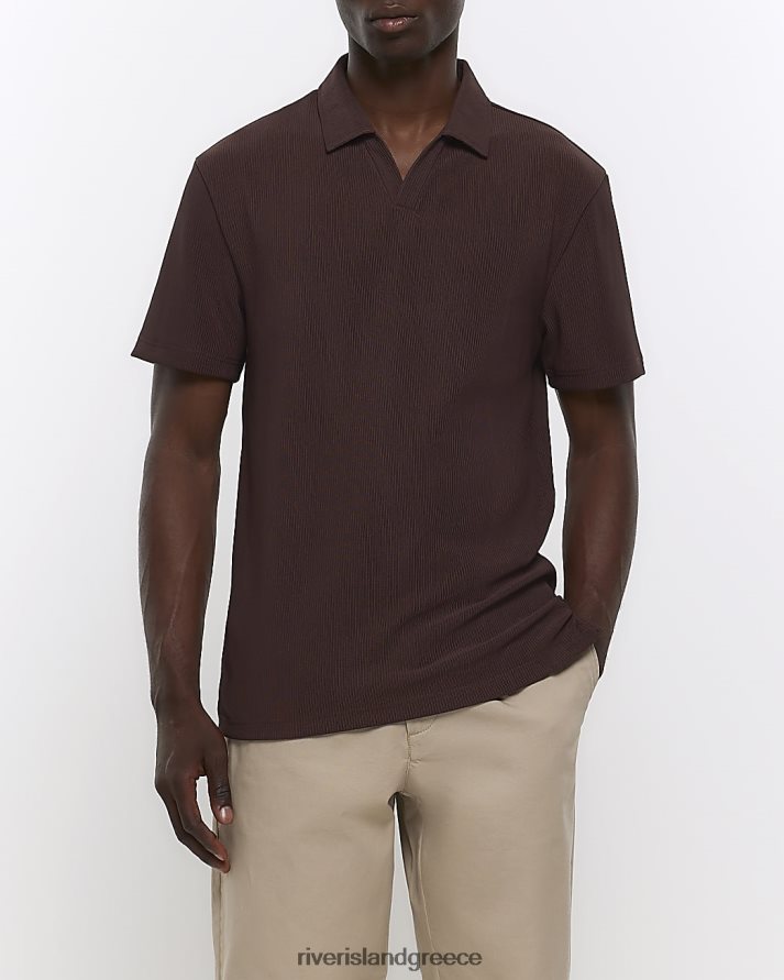 River Island ενδύματα καφέ άνδρες slim fit οθωμανικό κοντομάνικο πόλο B6N8X5727