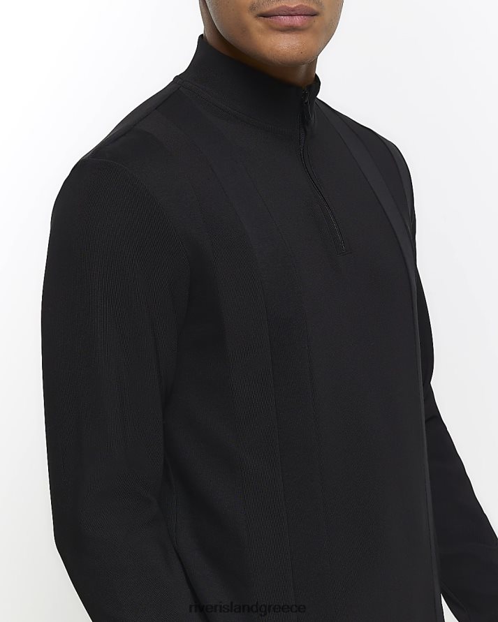 River Island ενδύματα μαύρος άνδρες slim fit color block funnel polo B6N8X5579