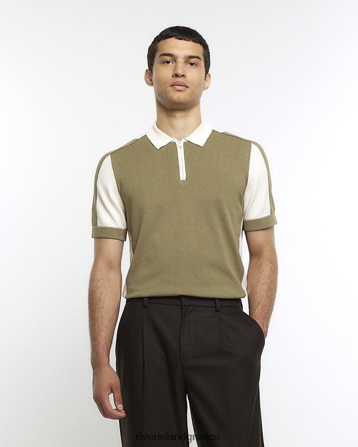 River Island ενδύματα χακί άνδρες slim fit color blocked polo B6N8X2802