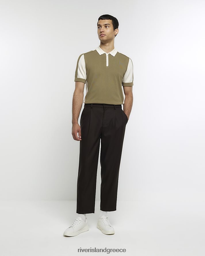 River Island ενδύματα χακί άνδρες slim fit color blocked polo B6N8X2802