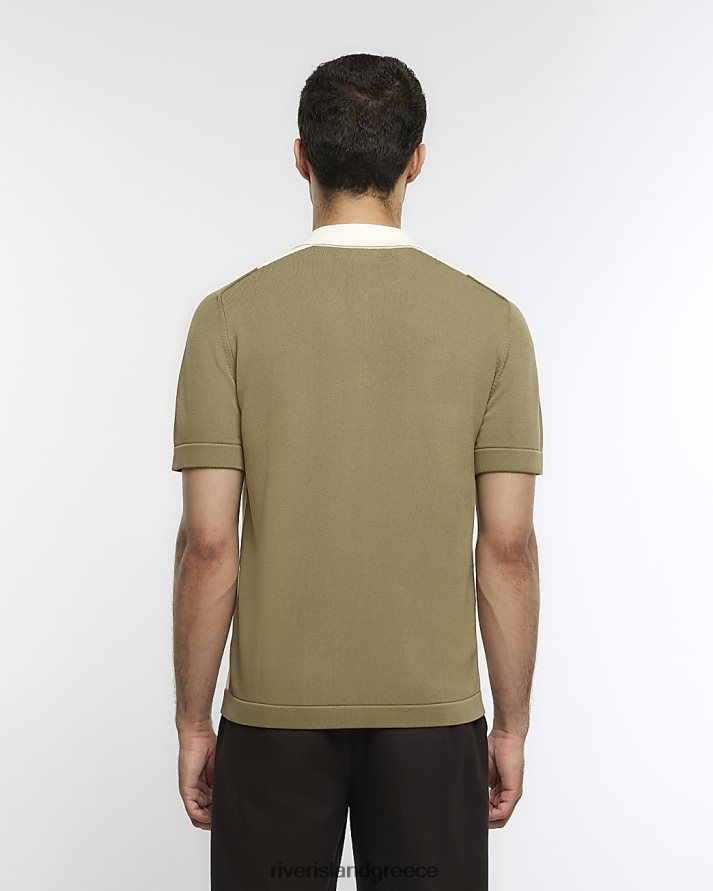 River Island ενδύματα χακί άνδρες slim fit color blocked polo B6N8X2802