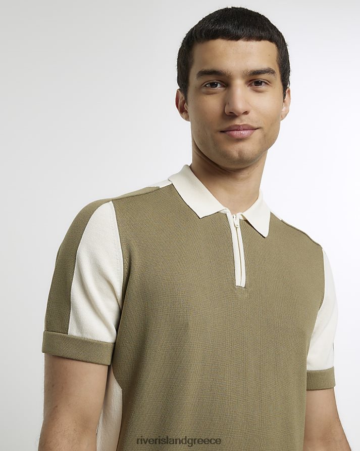 River Island ενδύματα χακί άνδρες slim fit color blocked polo B6N8X2802