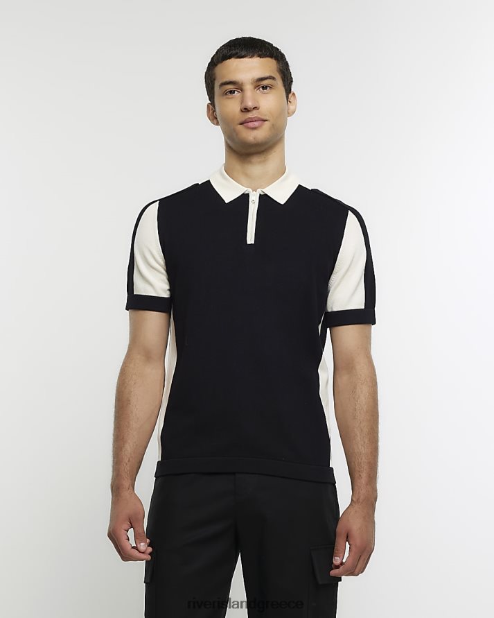 River Island ενδύματα μαύρος άνδρες slim fit color blocked polo B6N8X2803