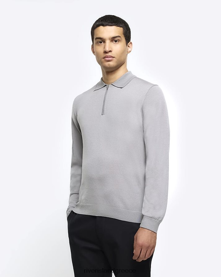 River Island ενδύματα γκρί άνδρες slim fit ri studio merino polo B6N8X2610
