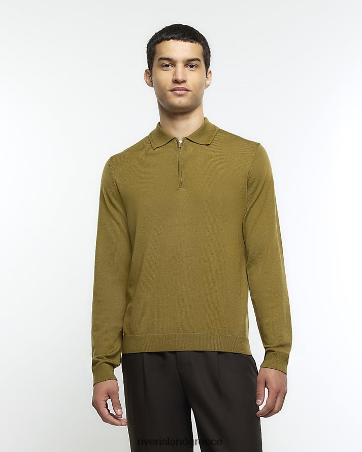River Island ενδύματα μπρούντζος άνδρες slim fit ri studio merino polo B6N8X2611