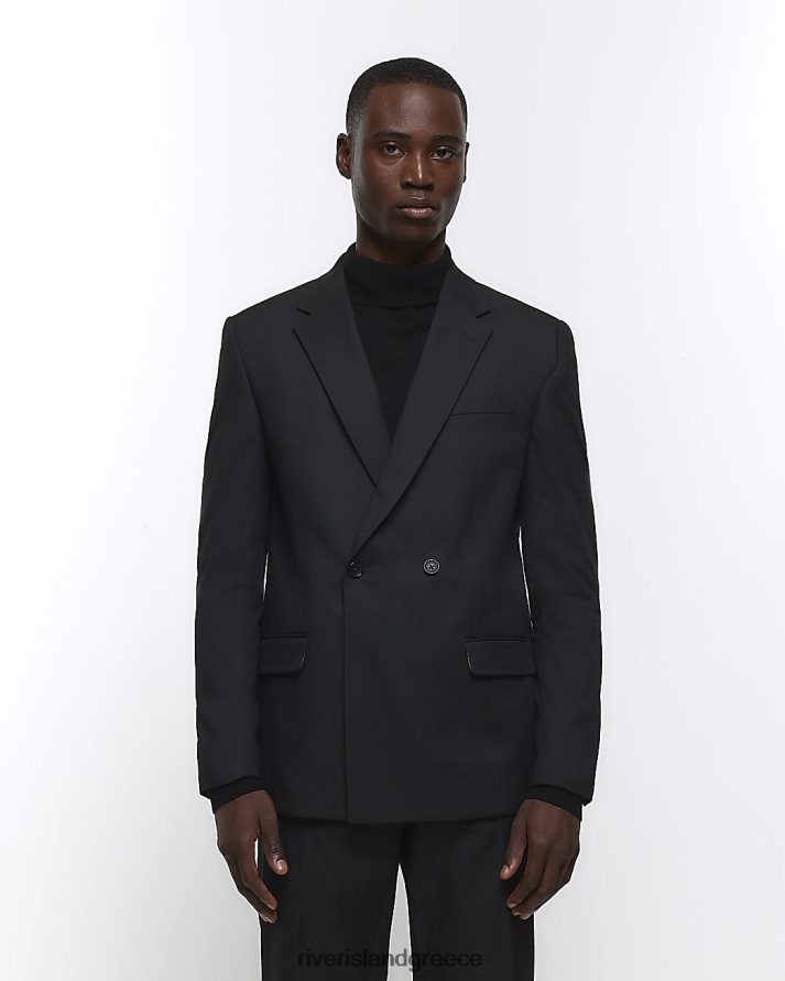 River Island ενδύματα μαύρος άνδρες σακάκι κοστούμι με διπλό στήθος σε λεπτή εφαρμογή B6N8X2387