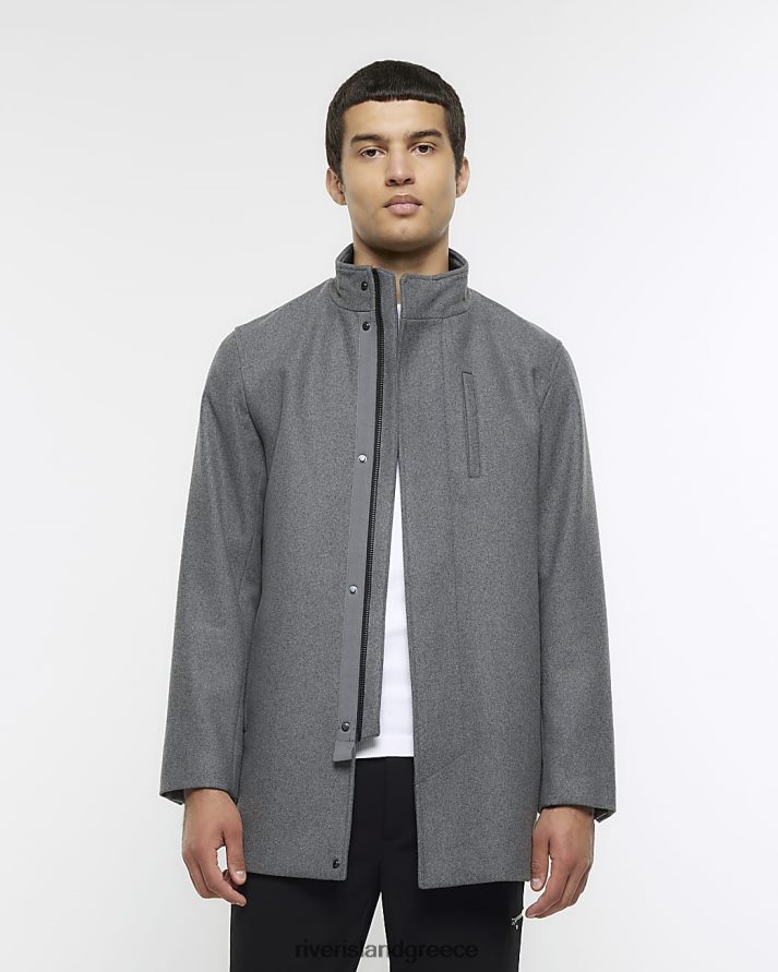 River Island ενδύματα γκρί άνδρες παλτό μαλλί με κανονική εφαρμογή B6N8X2392