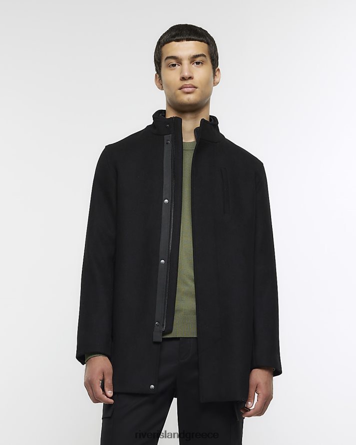 River Island ενδύματα μαύρος άνδρες παλτό μαλλί με κανονική εφαρμογή B6N8X2393