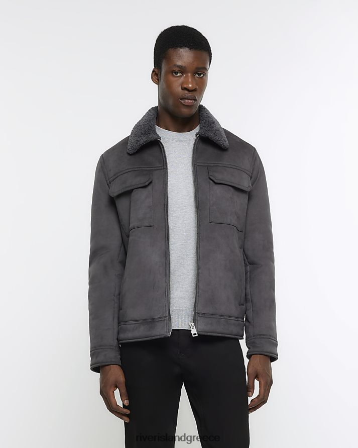 River Island ενδύματα γκρί άνδρες δυτικό τζάκετ με κανονική εφαρμογή B6N8X2396