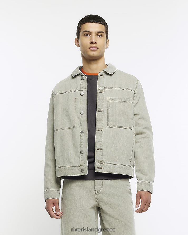 River Island ενδύματα ανοιχτό πράσινο άνδρες τζιν μπουφάν με κανονική εφαρμογή B6N8X2904