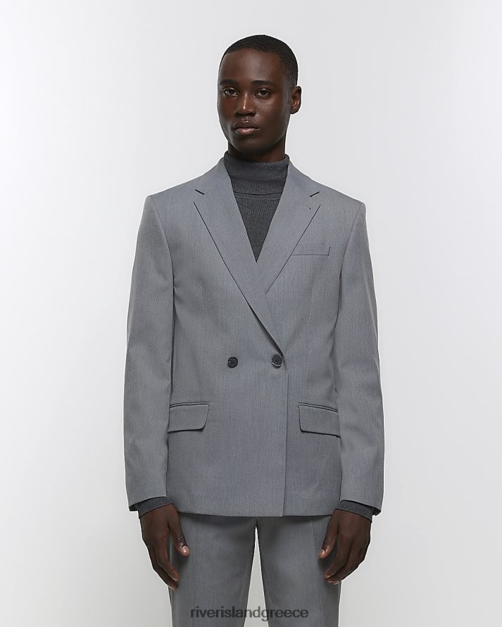 River Island ενδύματα γκρί άνδρες σακάκι κοστούμι με διπλό στήθος B6N8X3070