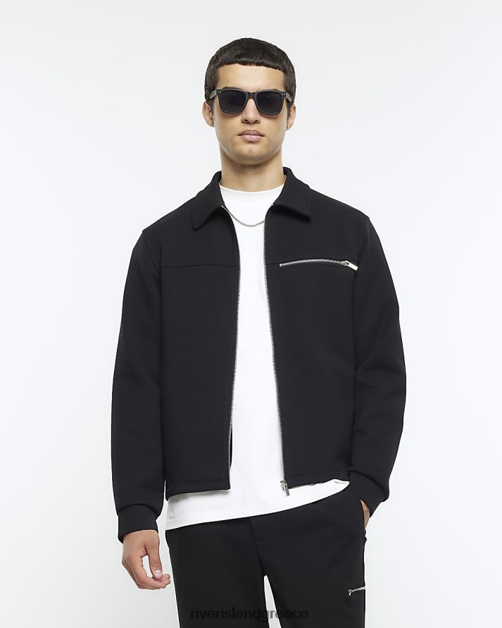 River Island ενδύματα μαύρος άνδρες έξυπνο μπουφάν από νεοπρέν σε κανονική εφαρμογή B6N8X5384