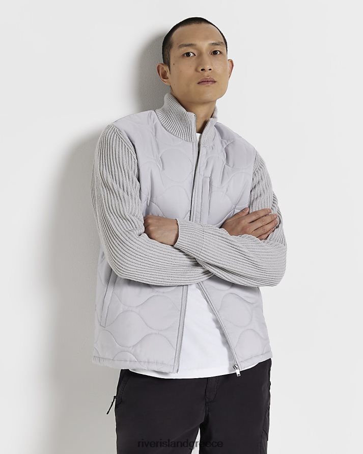 River Island ενδύματα γκρί άνδρες υβριδικό καπιτονέ τζάκετ με κανονική εφαρμογή B6N8X5400