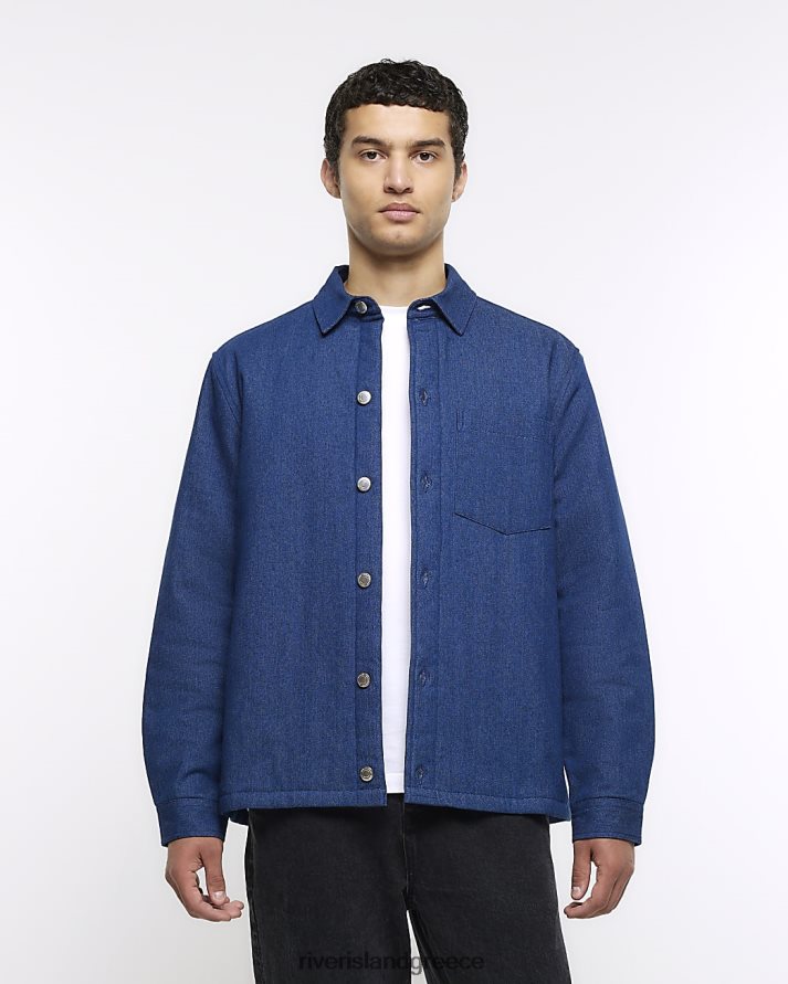 River Island ενδύματα μπλε άνδρες τζιν μπουφάν με καπιτονέ κανονική εφαρμογή B6N8X5578