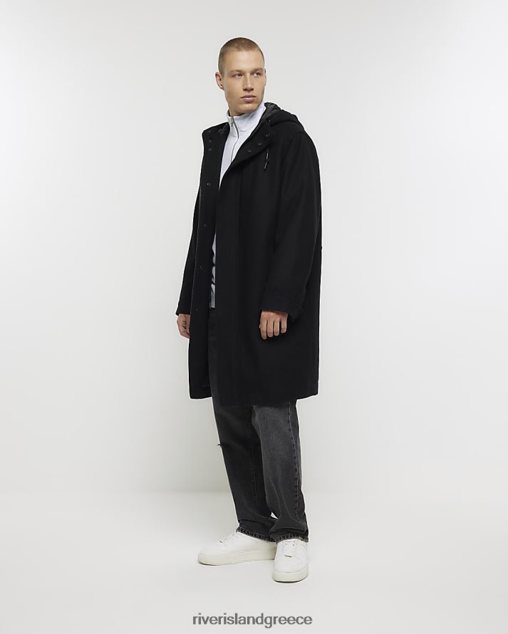 River Island ενδύματα μαύρος άνδρες παλτό παρκά με κανονική εφαρμογή B6N8X5611