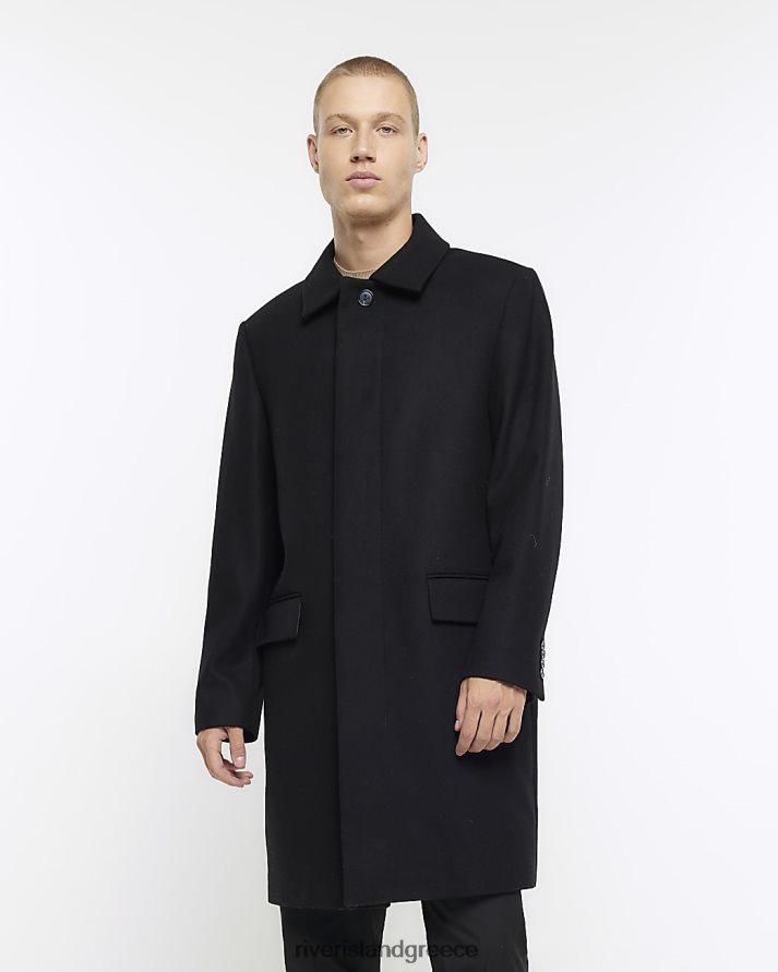River Island ενδύματα μαύρος άνδρες παλτό αυτοκινήτου με παραγάδι με κανονικό μείγμα μαλλί B6N8X5612