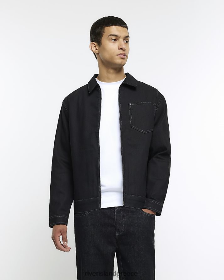 River Island ενδύματα μαύρος άνδρες Τζιν μπουφάν με φερμουάρ σε κανονική εφαρμογή B6N8X5743