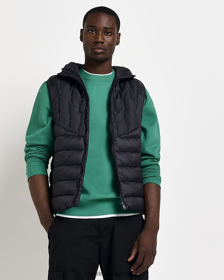 River Island ενδύματα μαύρος άνδρες μικτή βελονιά θερμοσφραγισμένο γιλέκο B6N8X5793