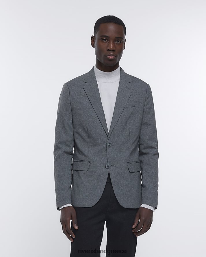 River Island ενδύματα γκρί άνδρες κοκαλιάρικο σακάκι κοστούμι B6N8X5922