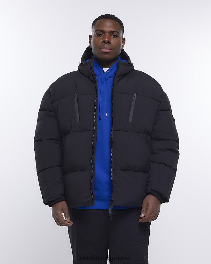 River Island ενδύματα μαύρος άνδρες μεγάλο & ψηλό τζάκετ με κουκούλα B6N8X5981