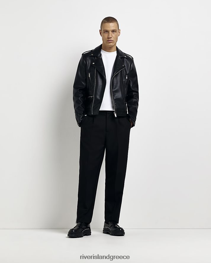 River Island ενδύματα μαύρος άνδρες Biker jacket με φερμουάρ από ψεύτικο δέρμα B6N8X5431